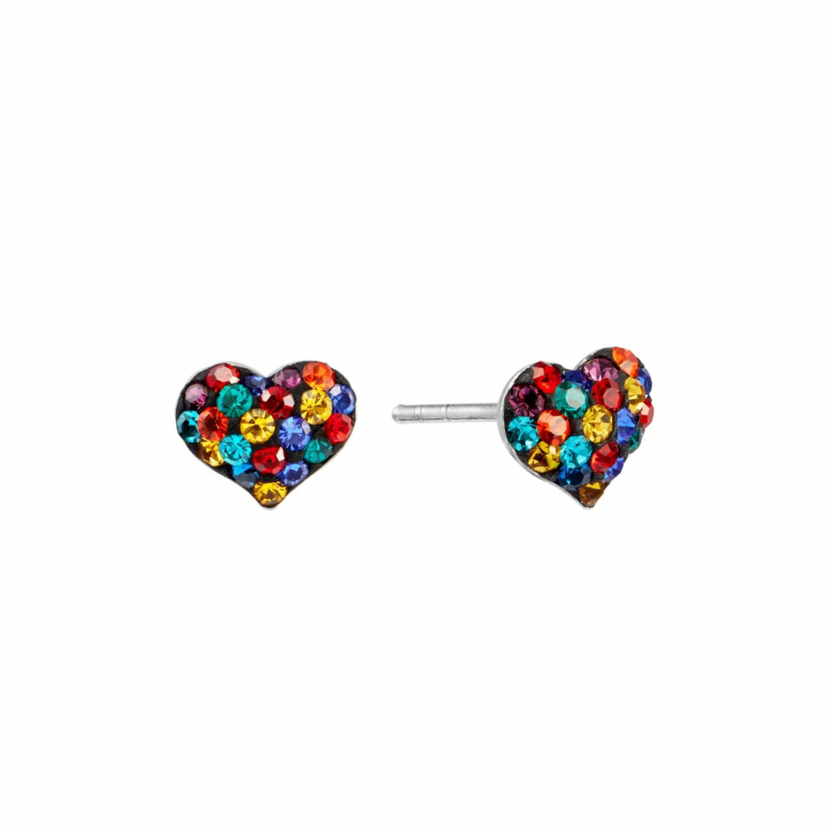 Sterling Silver Multi Color Crystal Heart Stud Earrings