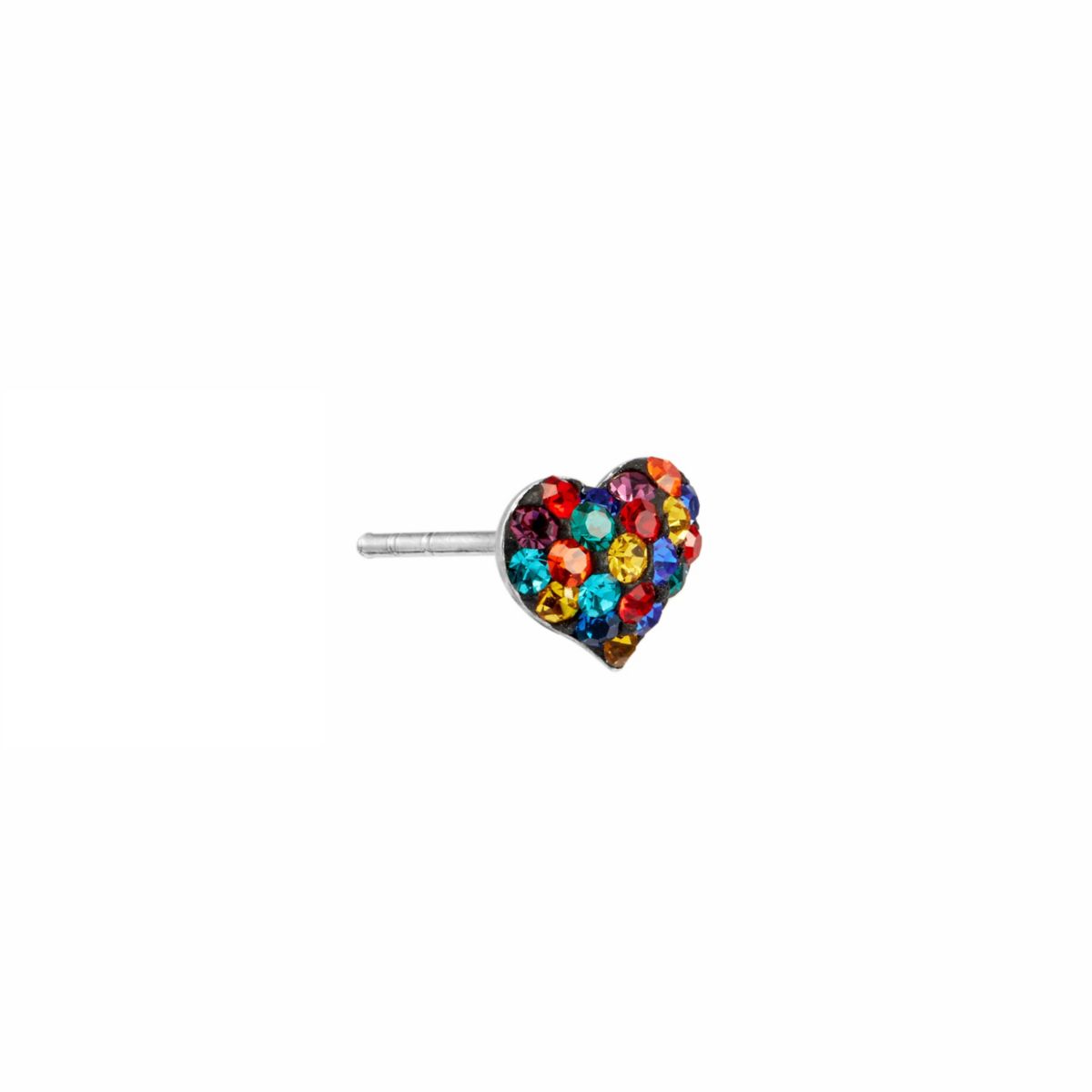 Sterling Silver Multi Color Crystal Heart Stud Earrings