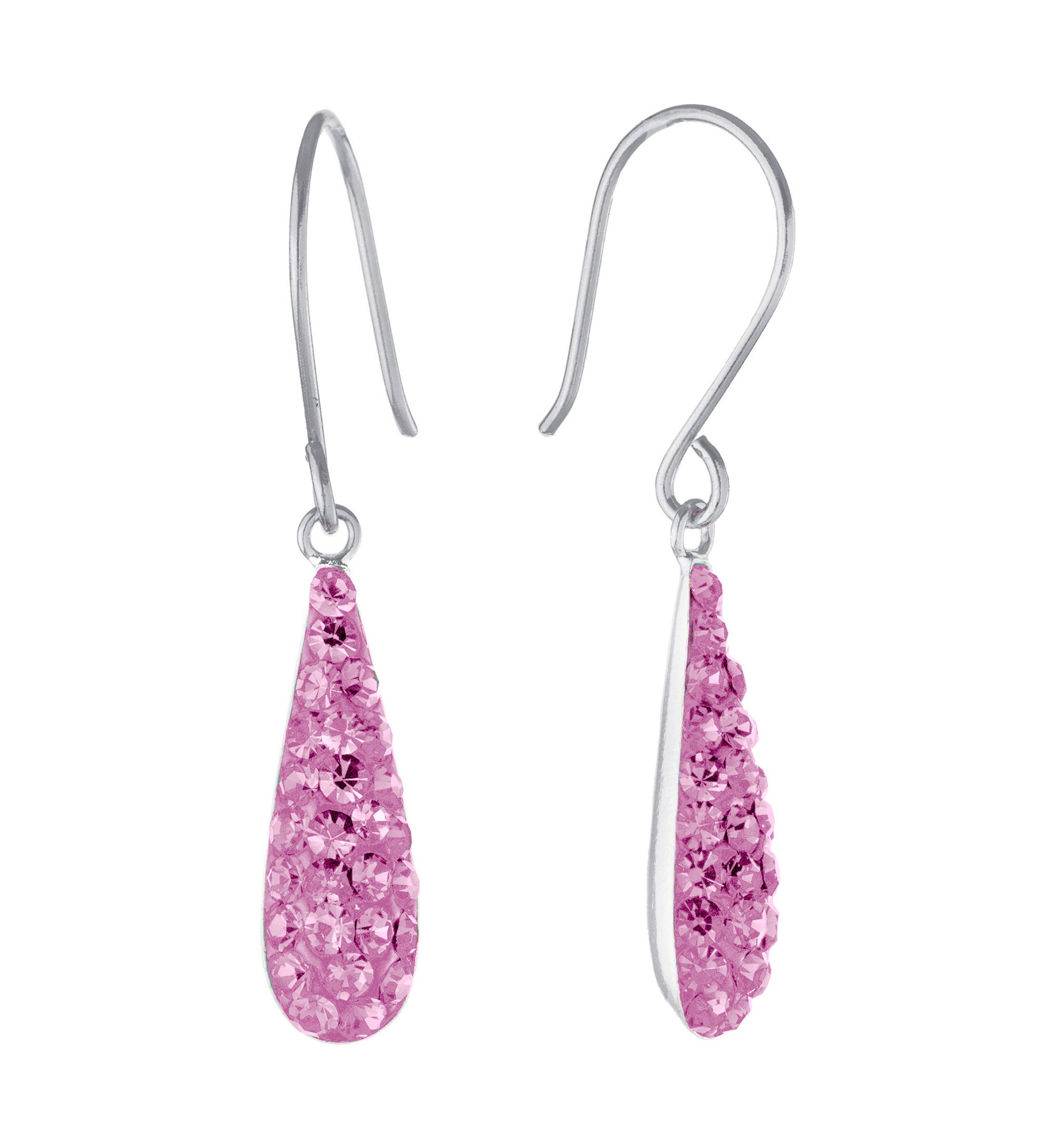 Sterling Silver Crystal Pavé Teardrop French Wire Drop Earrings