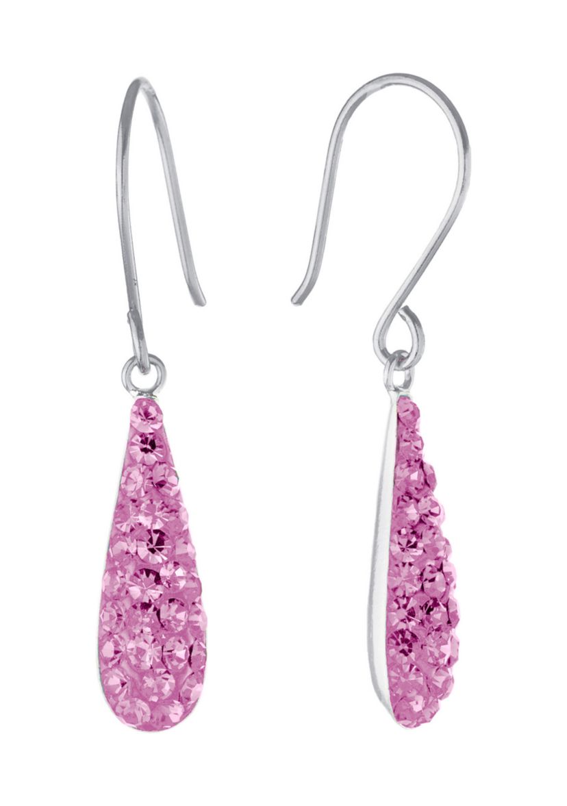 Sterling Silver Crystal Pavé Teardrop French Wire Drop Earrings