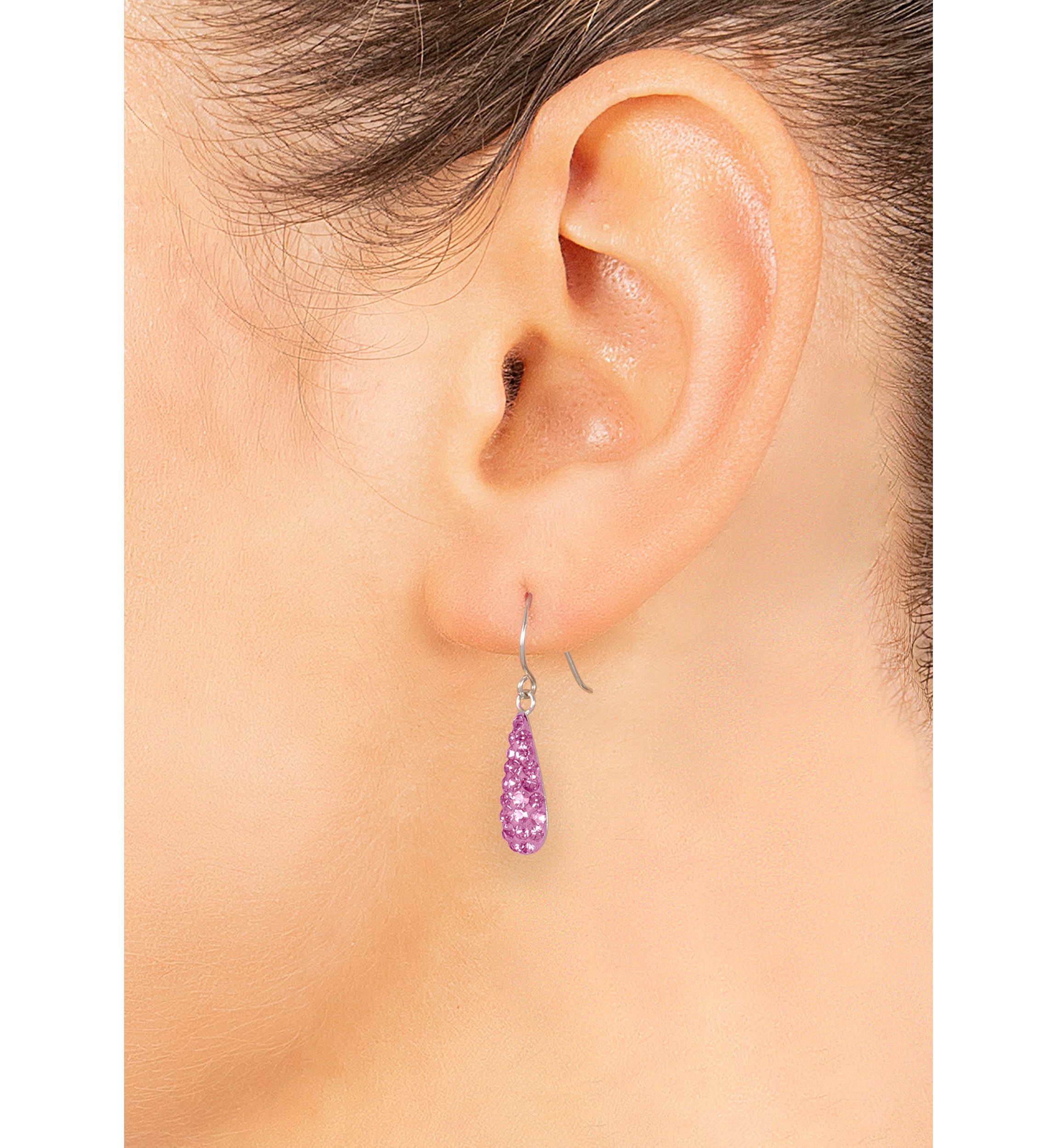 Sterling Silver Crystal Pavé Teardrop French Wire Drop Earrings