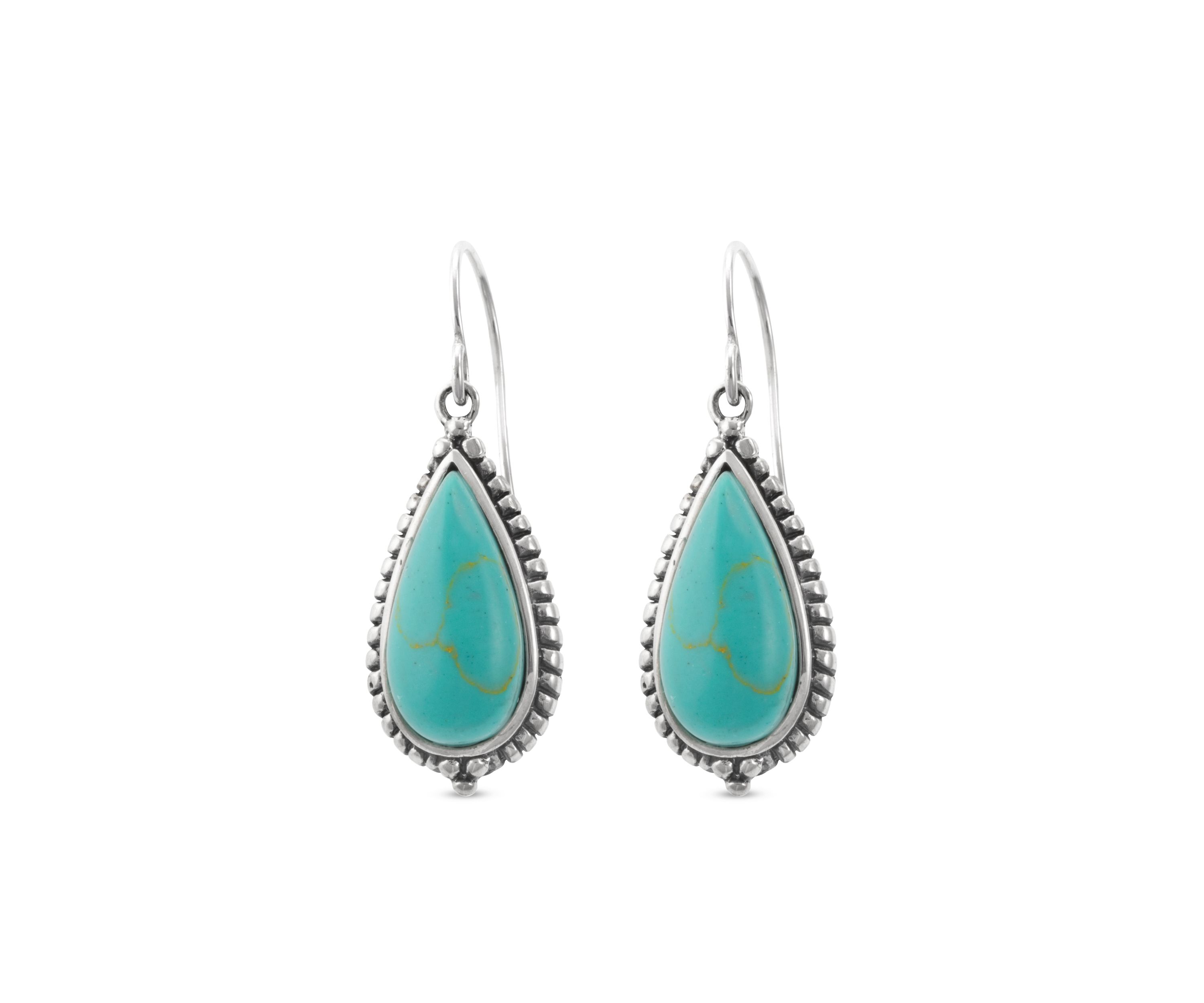 Sterling Silver Reconstituted Turquoise Tear Wire Earrings