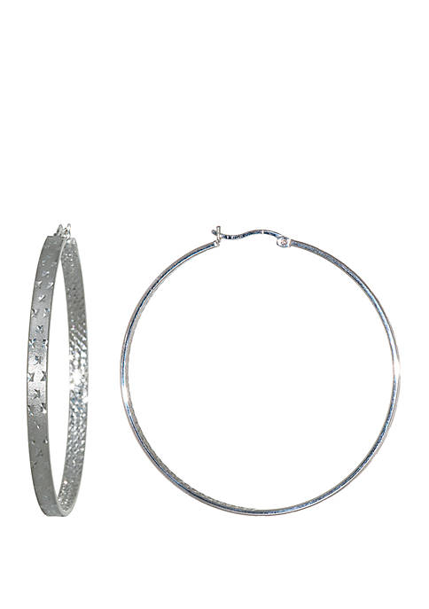 Sterling Silver 52 mm Diamond Cut Click Top Hoop Earrings