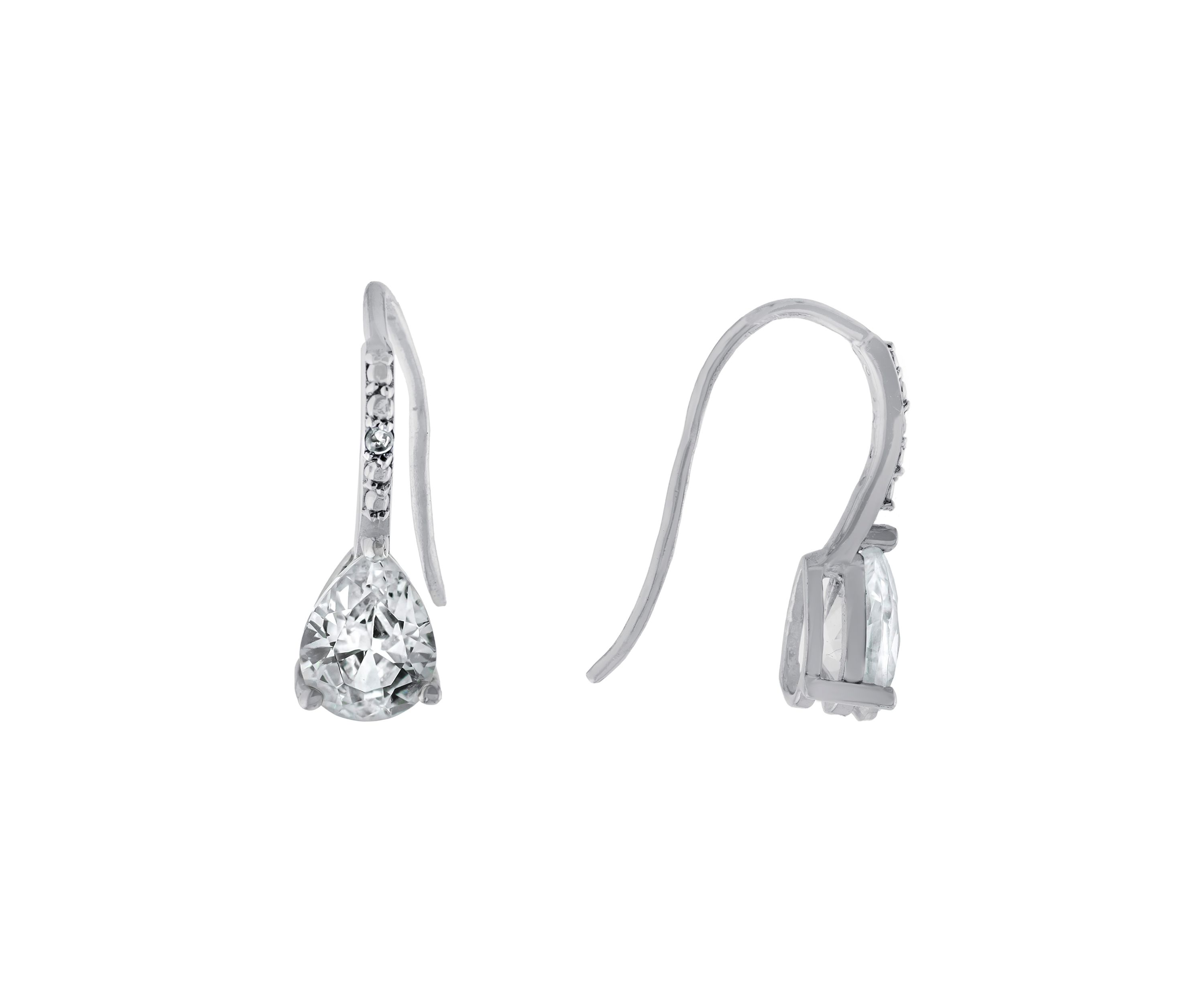 Sterling Silver Cubic Zirconia Teardrop Wire Earrings