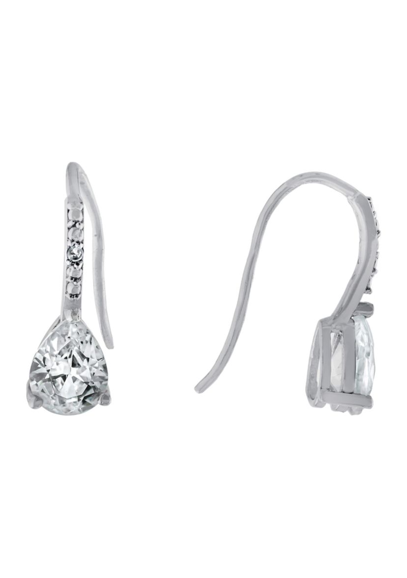 Sterling Silver Cubic Zirconia Teardrop Wire Earrings