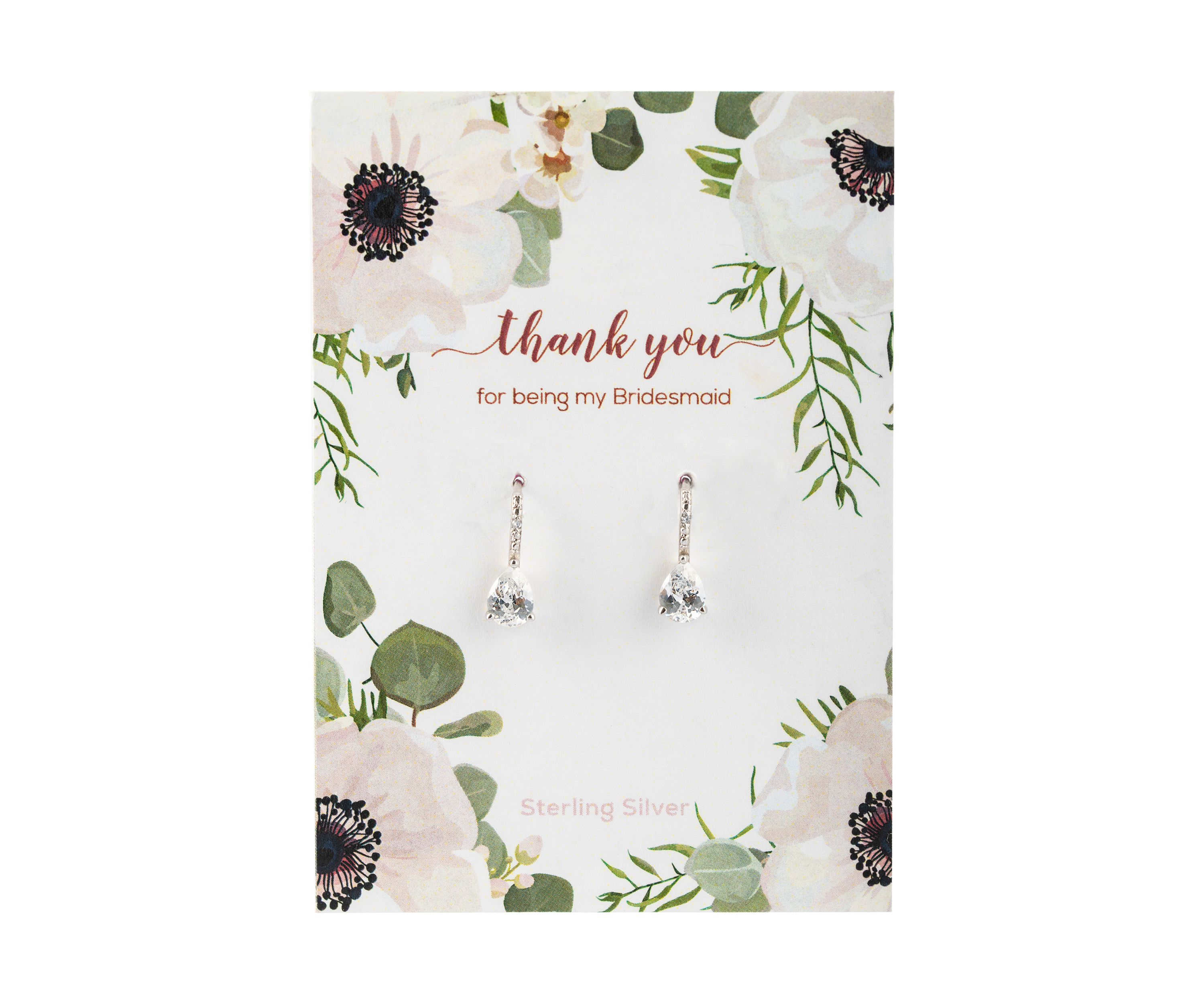 Sterling Silver Cubic Zirconia Teardrop Wire Earrings