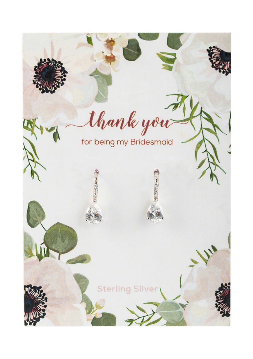 Sterling Silver Cubic Zirconia Teardrop Wire Earrings