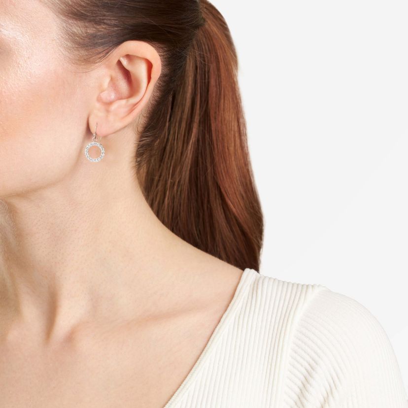 Sterling Silver Crystal Open Round Drop Earrings