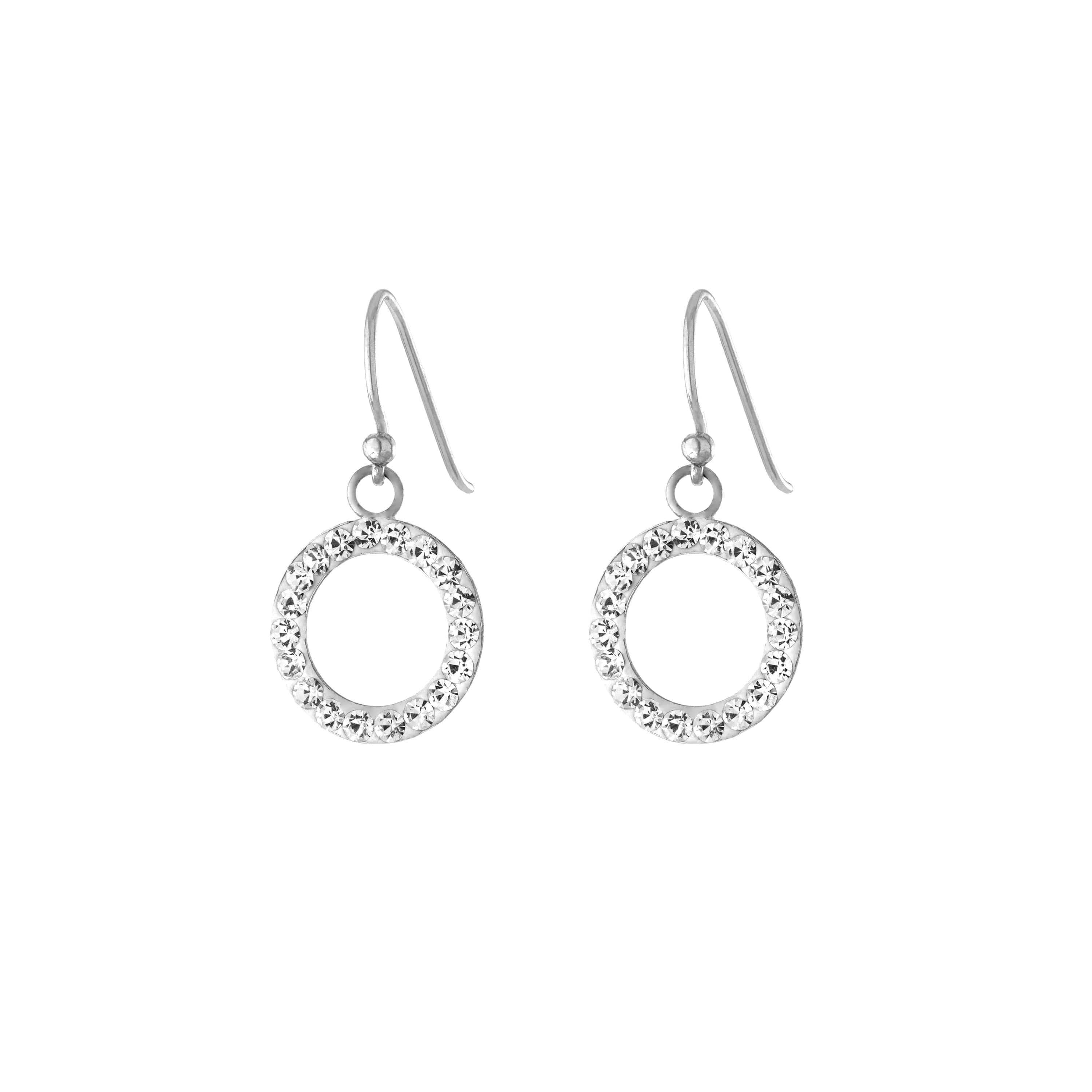 Sterling Silver Crystal Open Round Drop Earrings