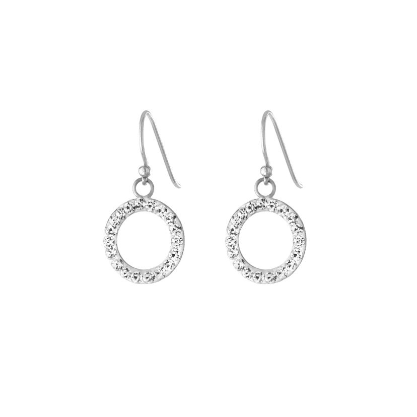 Sterling Silver Crystal Open Round Drop Earrings