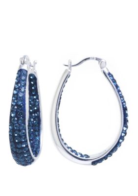 Belk Silverworks Sterling Silver Dark Blue Crystal Oval Clicktop Hoop Earrings