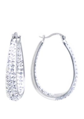 Infinity Silver Sterling Silver Clear Crystal Oval Hoop Earrings