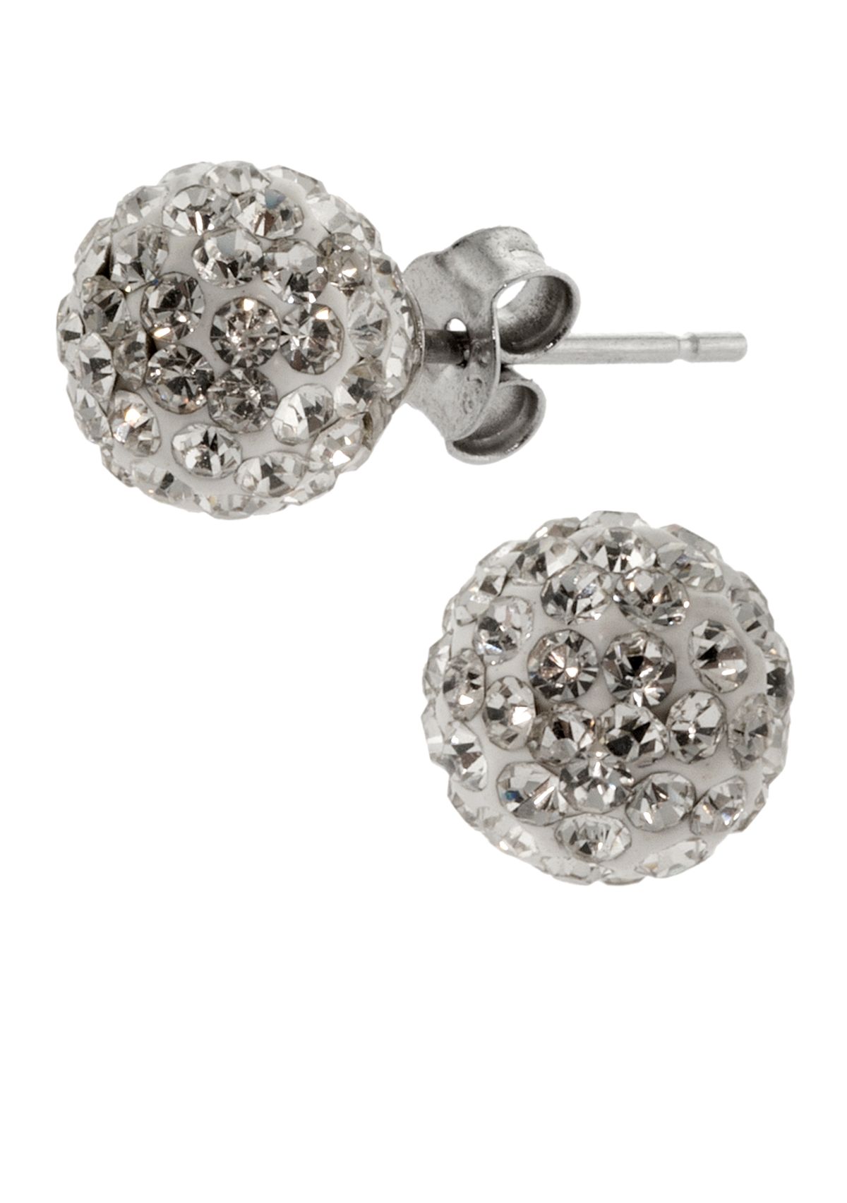 Sterling Silver and Clear Pave Crystal 8 Millimeter Ball Stud Earrings
