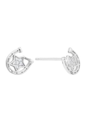 Belk Silverworks Sterling Silver 8 Millimeter Horseshoe with Cubic Zirconia Star Stud Earrings