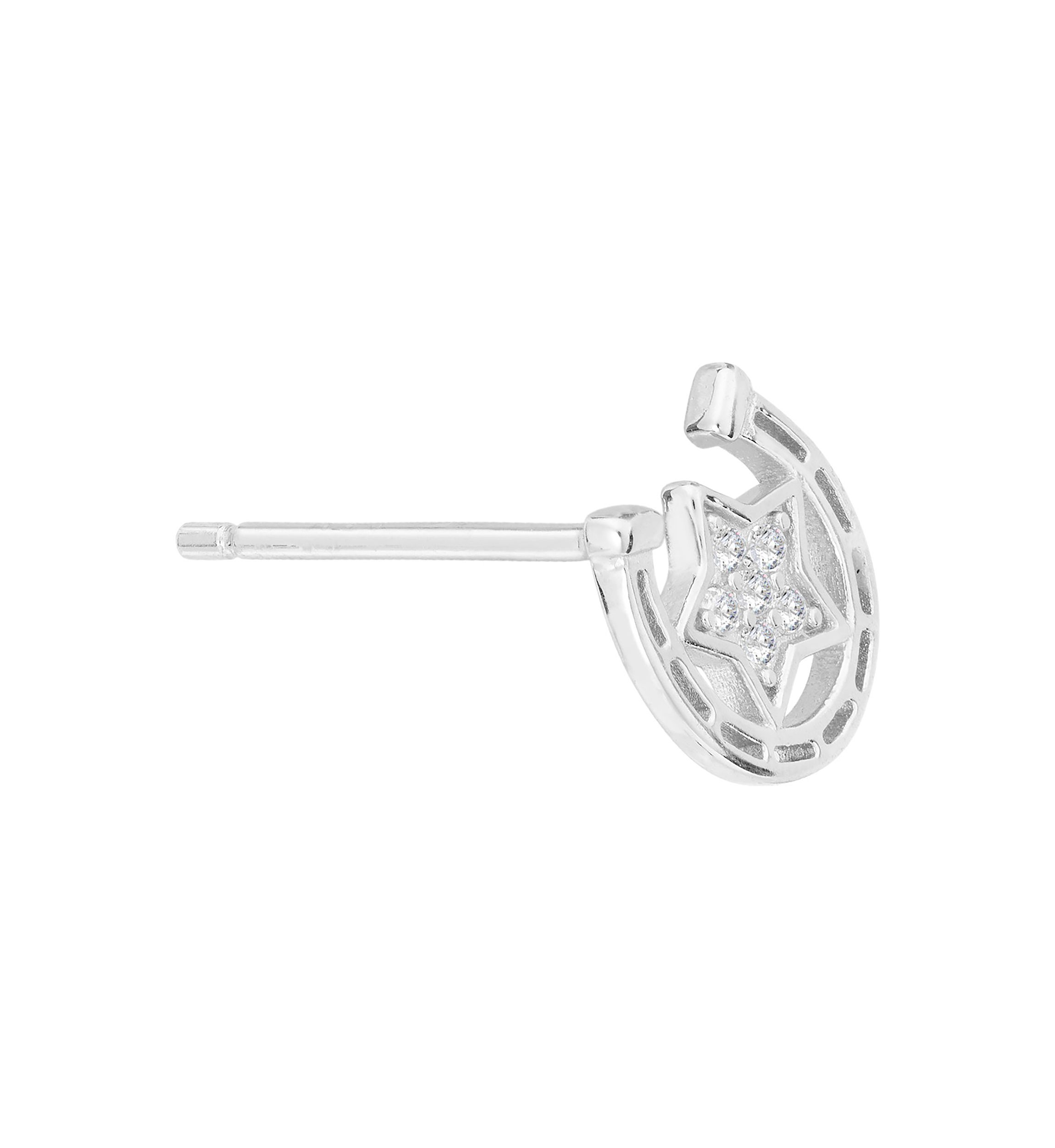 Sterling Silver 8 Millimeter Horseshoe with Cubic Zirconia Star Stud Earrings