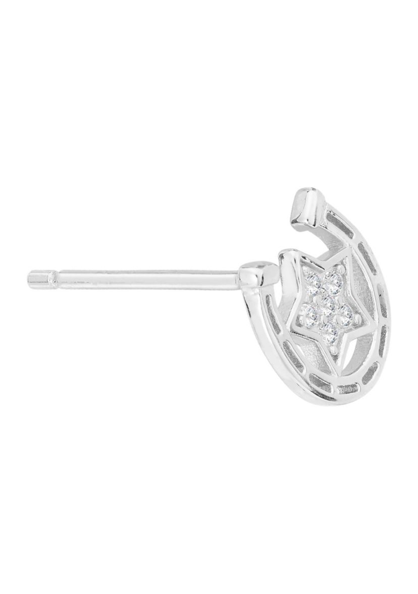 Sterling Silver 8 Millimeter Horseshoe with Cubic Zirconia Star Stud Earrings