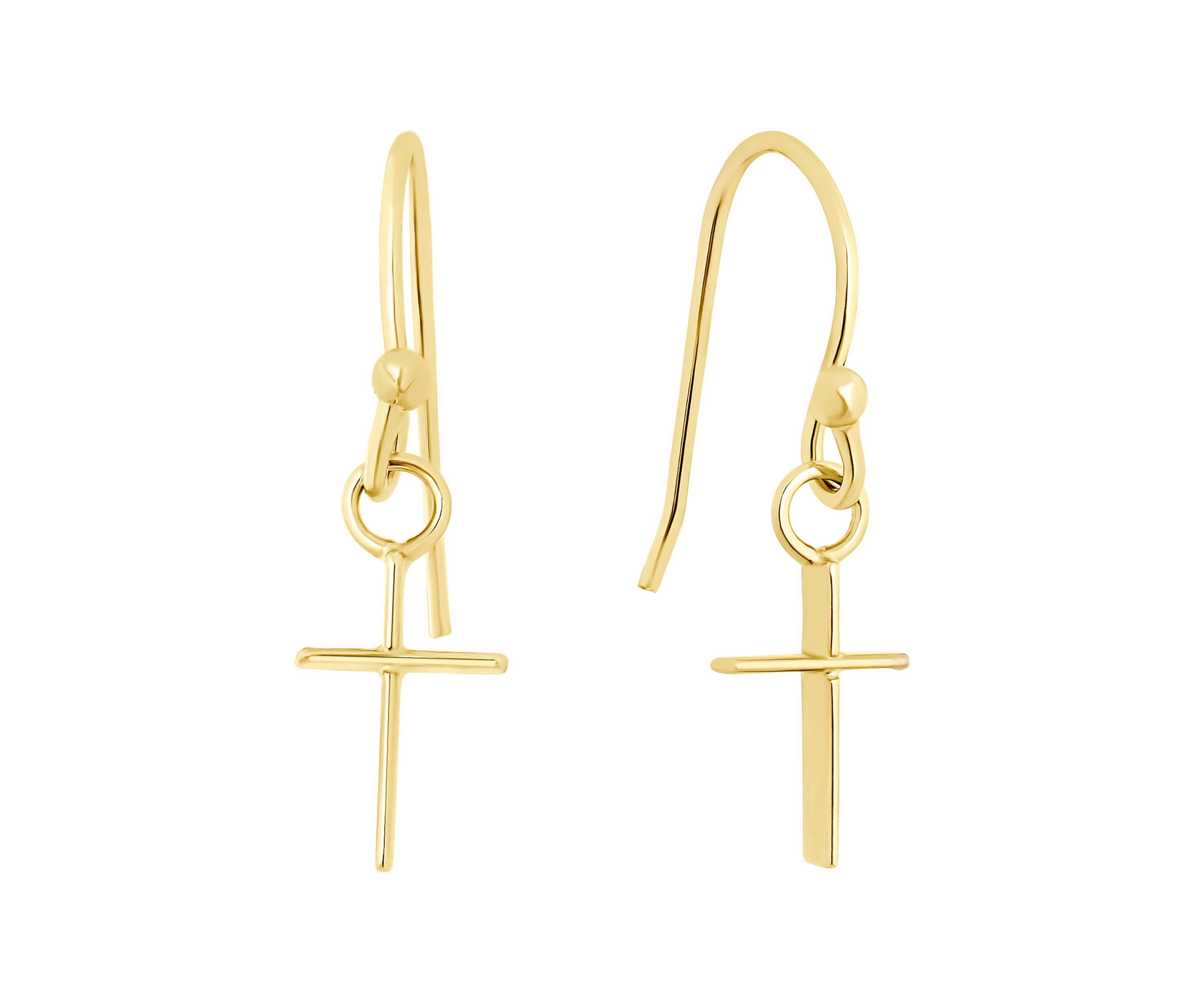 Gold Over Sterling Silver Cross Drop Earrings