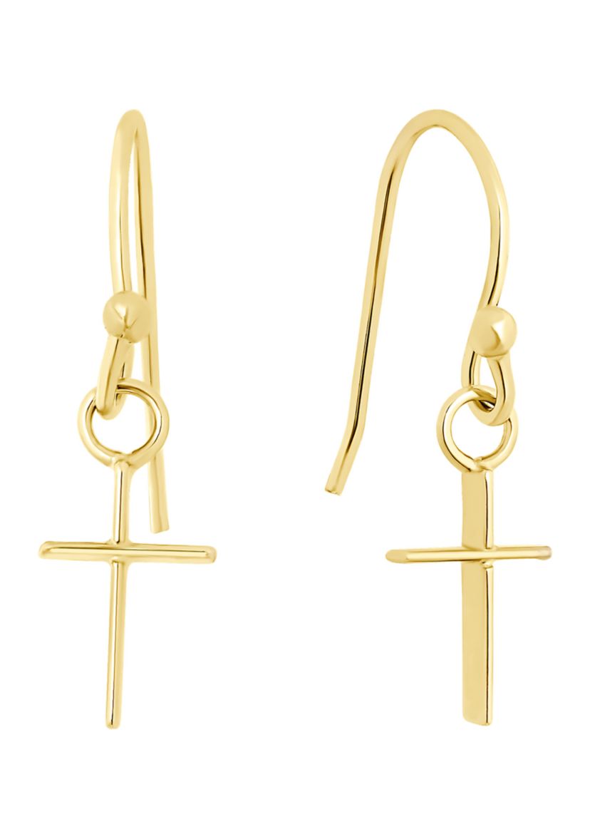 Gold Over Sterling Silver Cross Drop Earrings