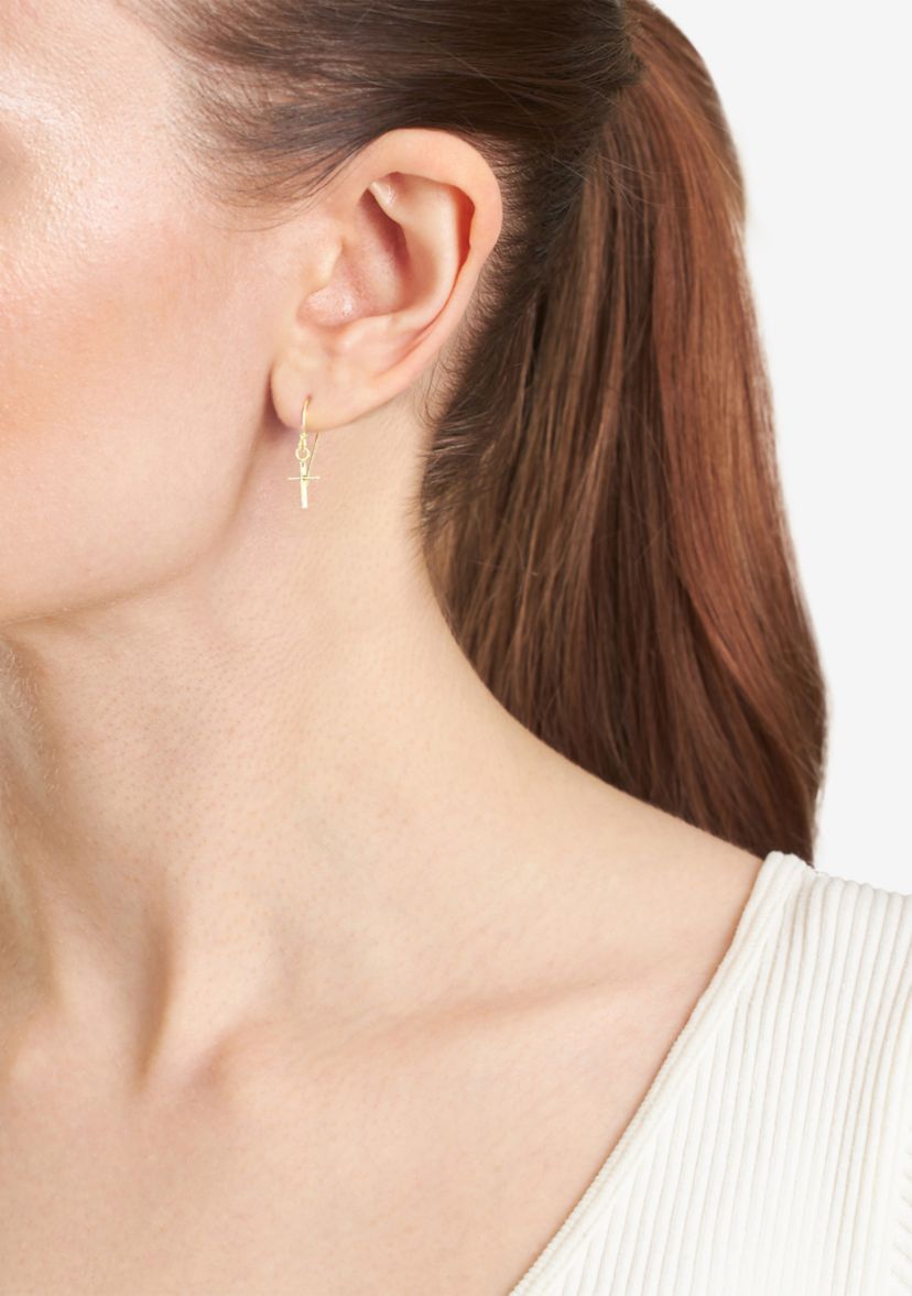 Gold Over Sterling Silver Cross Drop Earrings