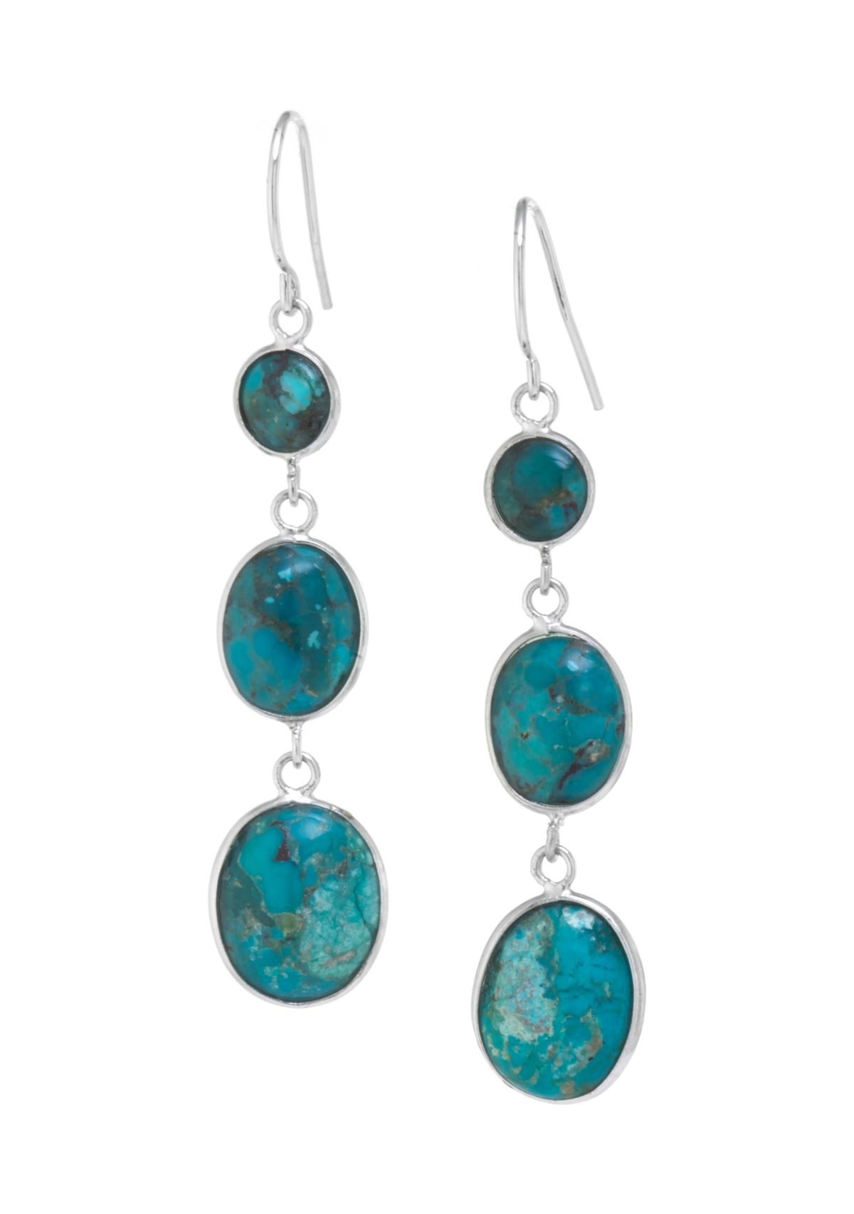 Sterling Silver Genuine Turquoise Oval Drop Earrings