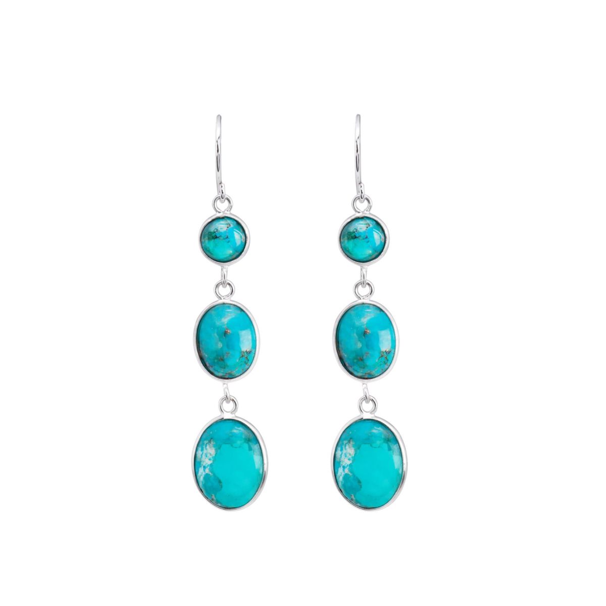 Sterling Silver Genuine Turquoise Oval Drop Earrings