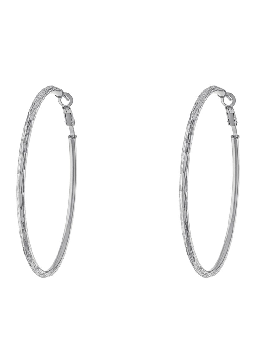  Sterling Silver 2.4" Diamond Cut Hoop Earrings 