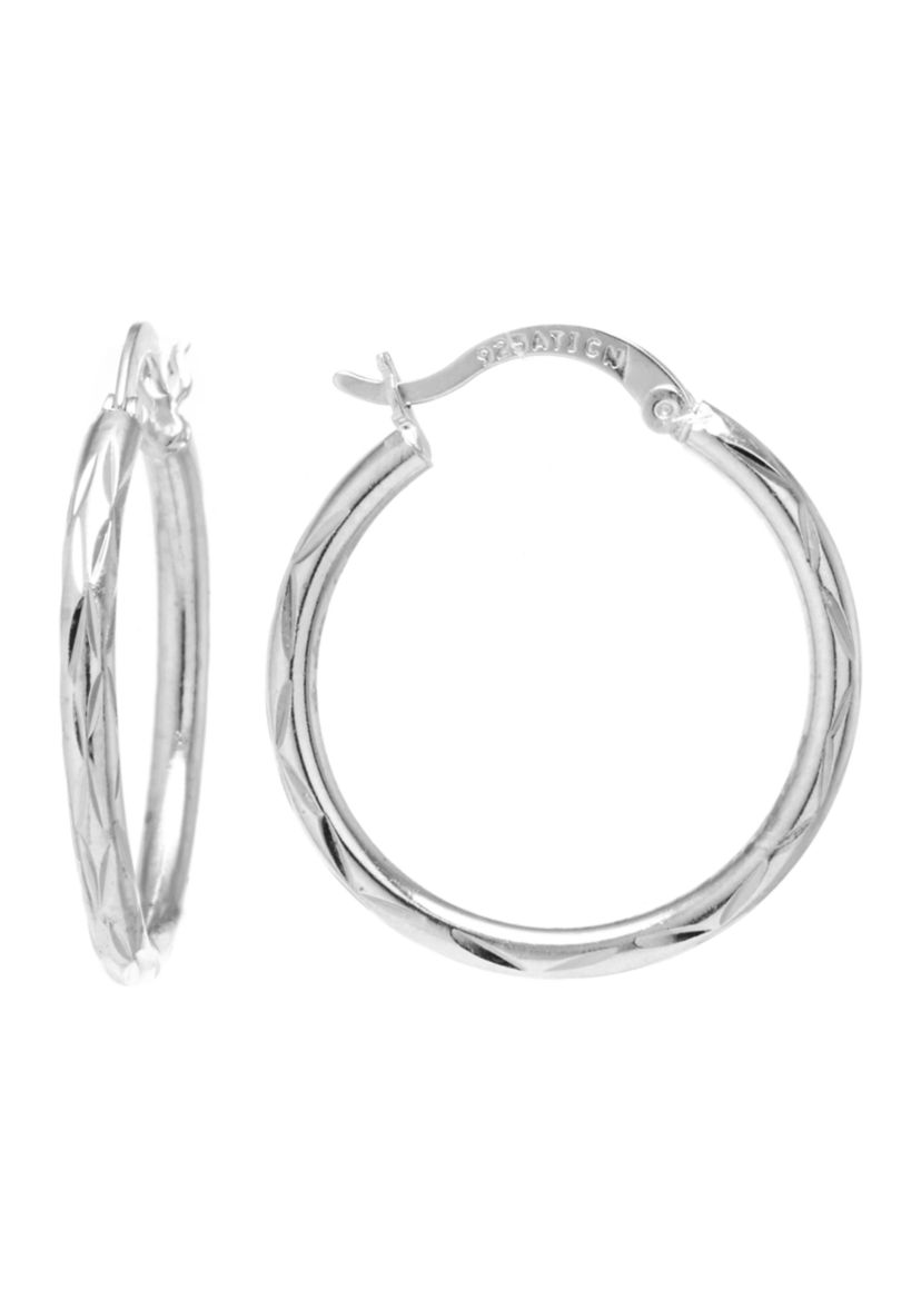Gold Over Sterling Silver 1.28-in. Diamond Cut Clicktop Hoop Earrings