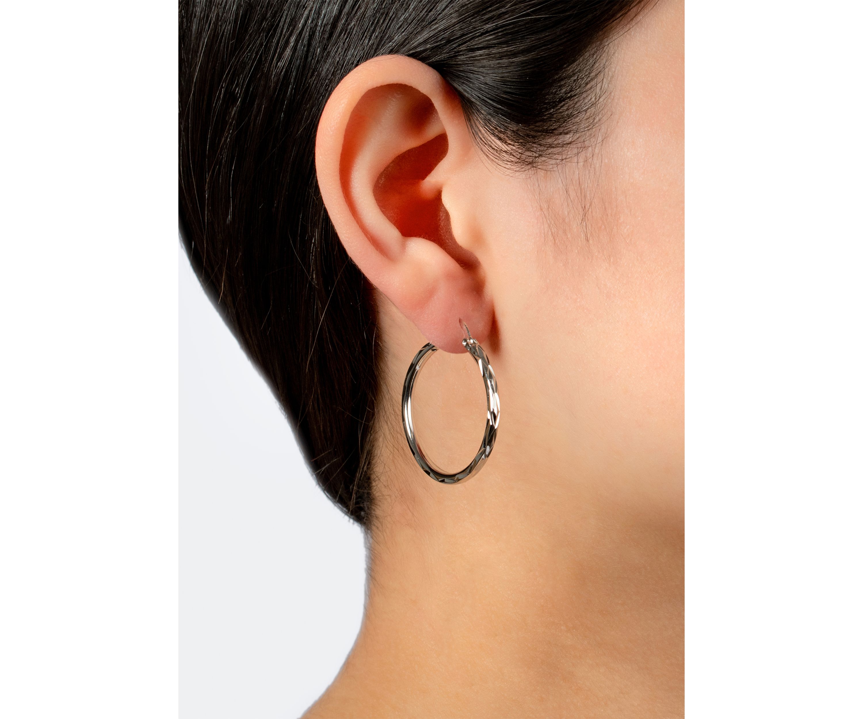 Gold Over Sterling Silver 1.28-in. Diamond Cut Clicktop Hoop Earrings