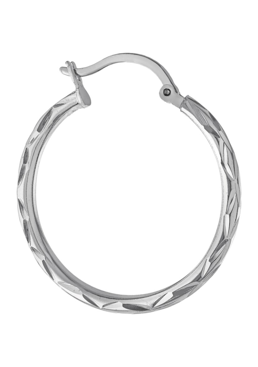 Gold Over Sterling Silver 1.28-in. Diamond Cut Clicktop Hoop Earrings