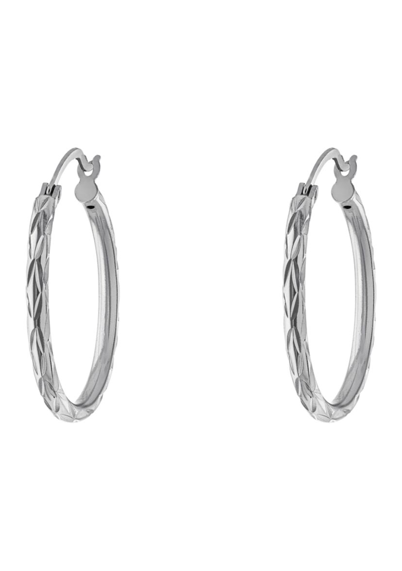 Gold Over Sterling Silver 1.28-in. Diamond Cut Clicktop Hoop Earrings