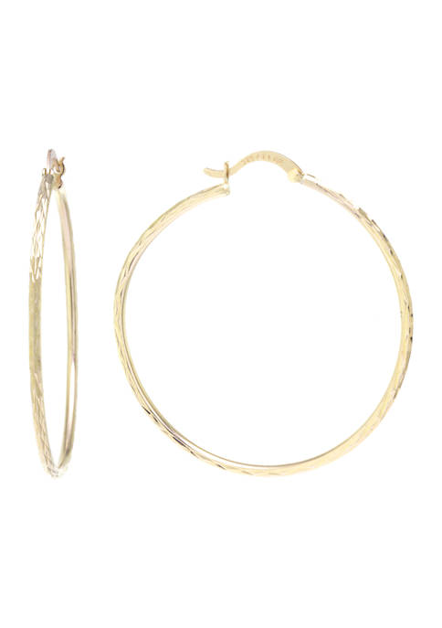Gold Over Sterling Silver 50 Millimeter Diamond Cut Hoop Earrings
