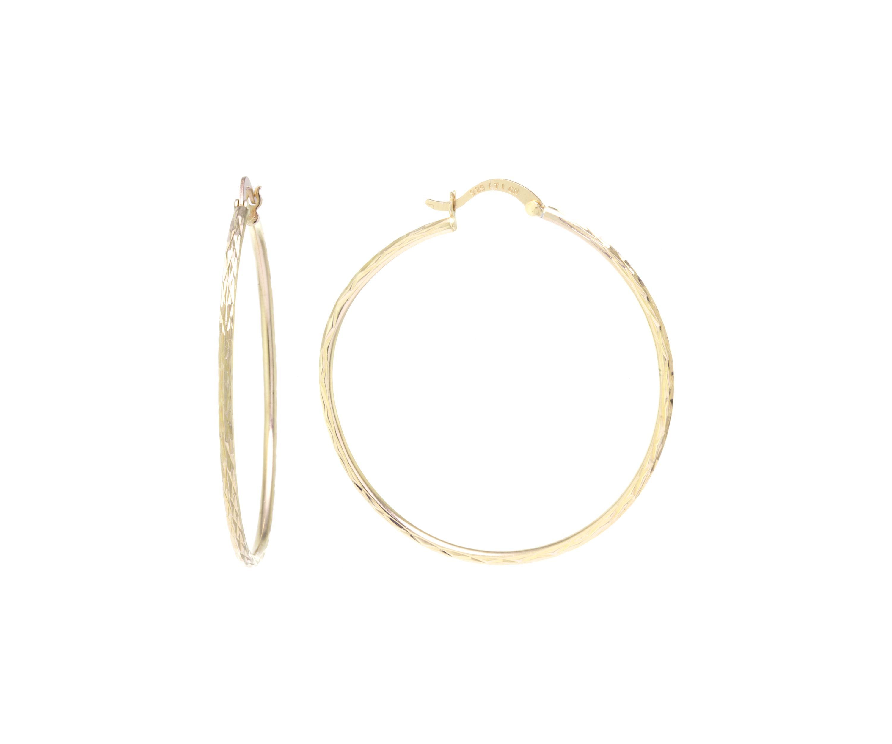 Gold Over Sterling Silver 50 Millimeter Diamond Cut Hoop Earrings