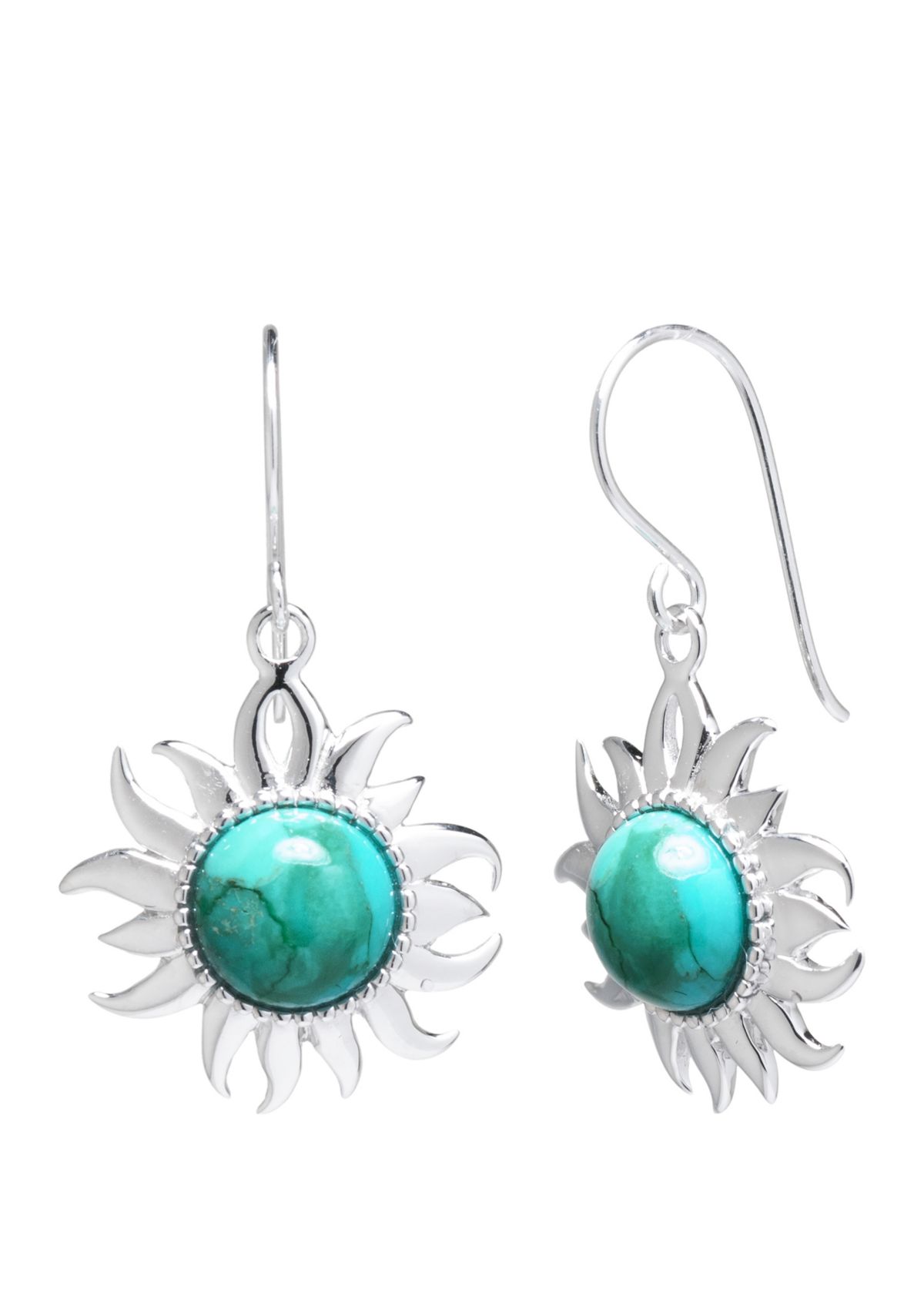Sterling Silver Genuine Turquoise Sun Drop Earrings