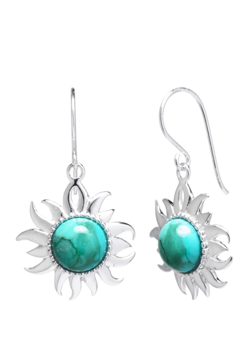 Sterling Silver Genuine Turquoise Sun Drop Earrings