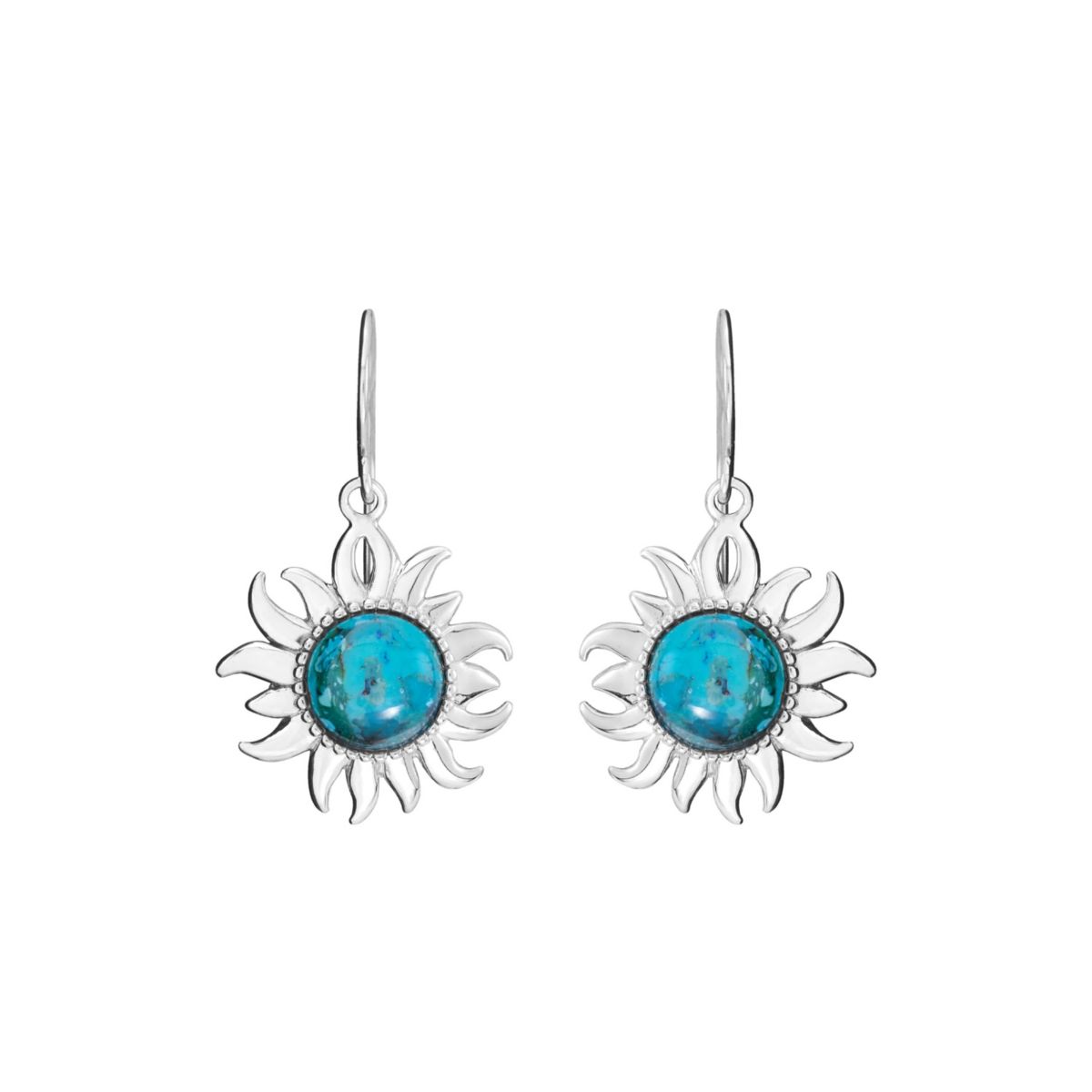 Sterling Silver Genuine Turquoise Sun Drop Earrings