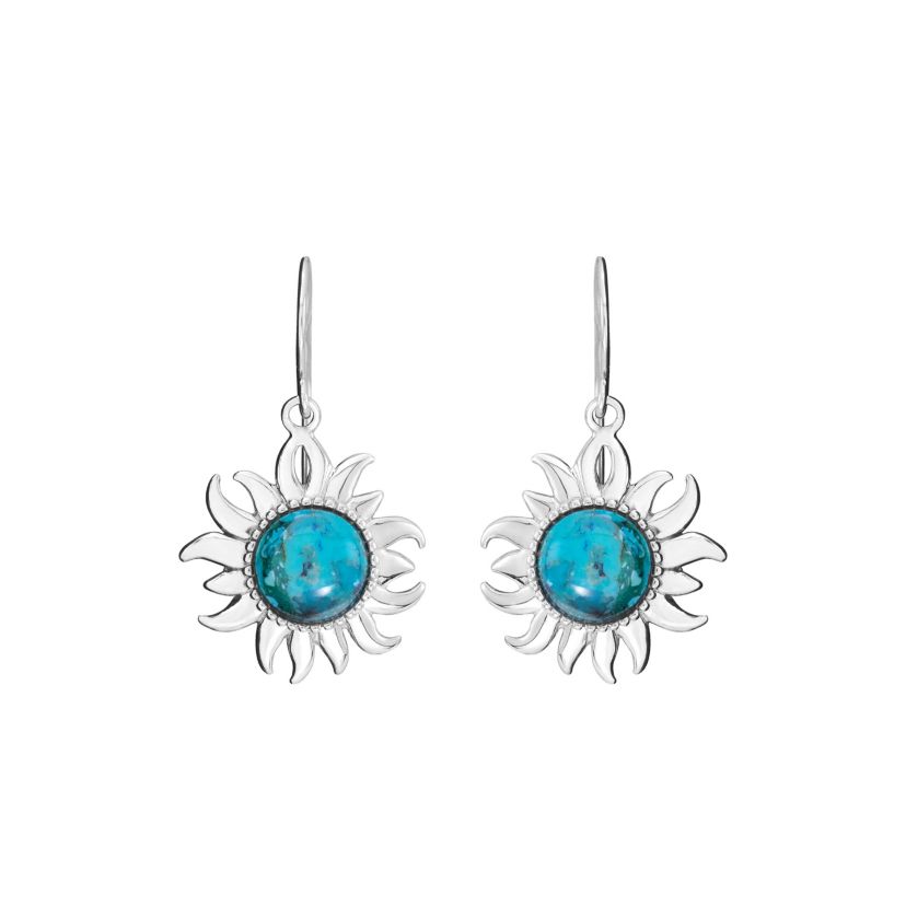 Sterling Silver Genuine Turquoise Sun Drop Earrings