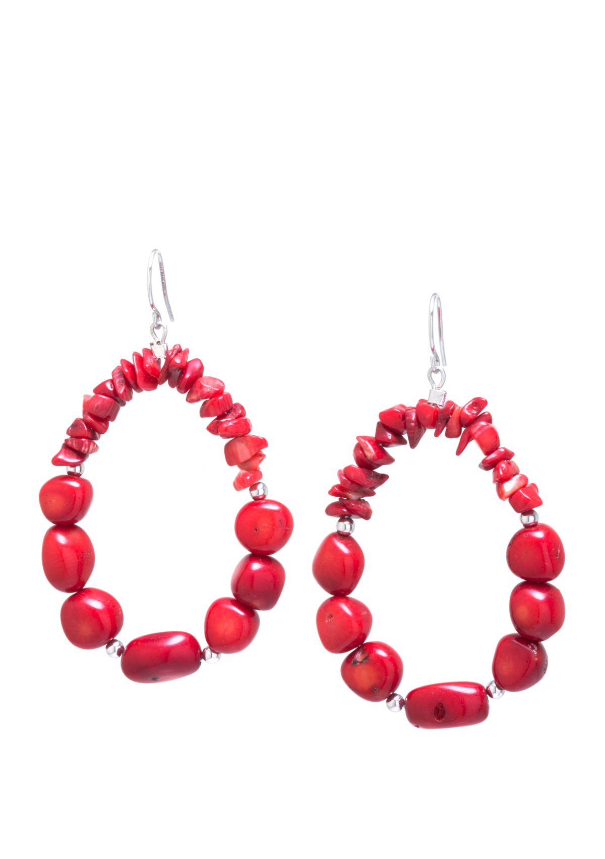 Sterling Silver Simulated Coral Nugget Open Teardrop Earrings