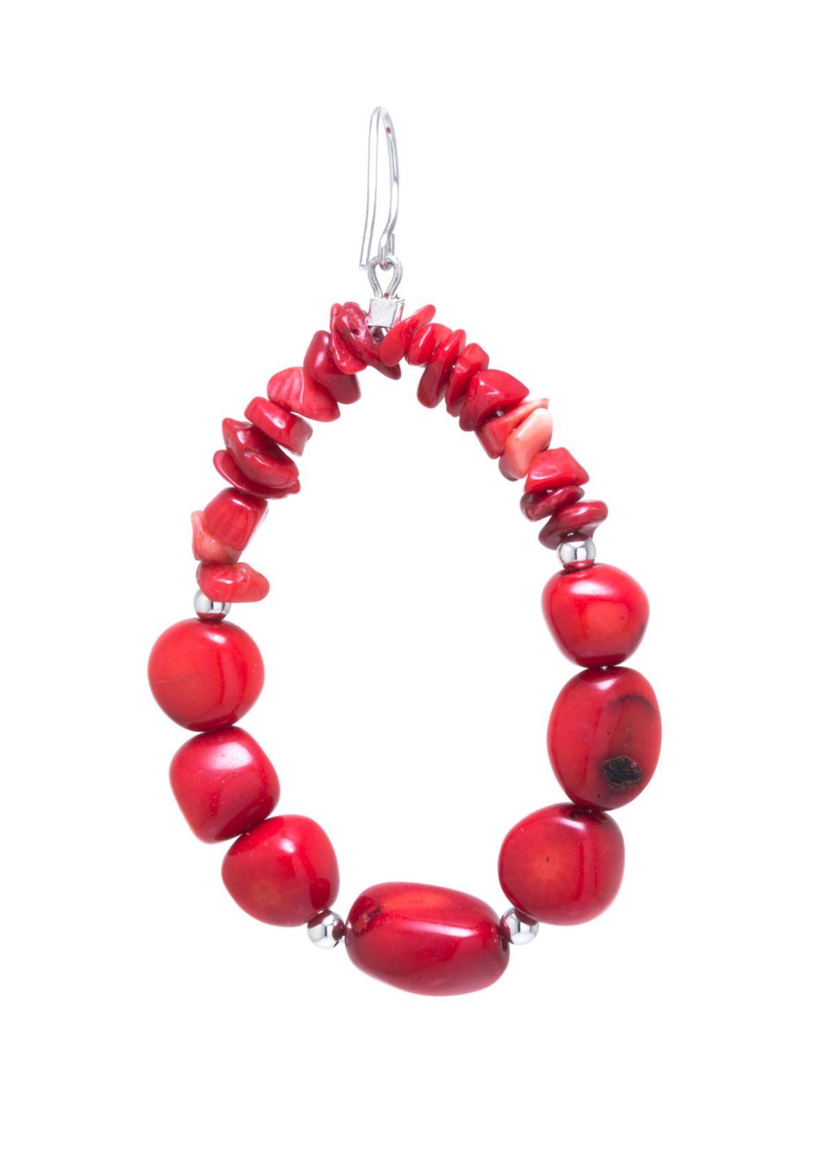 Sterling Silver Simulated Coral Nugget Open Teardrop Earrings