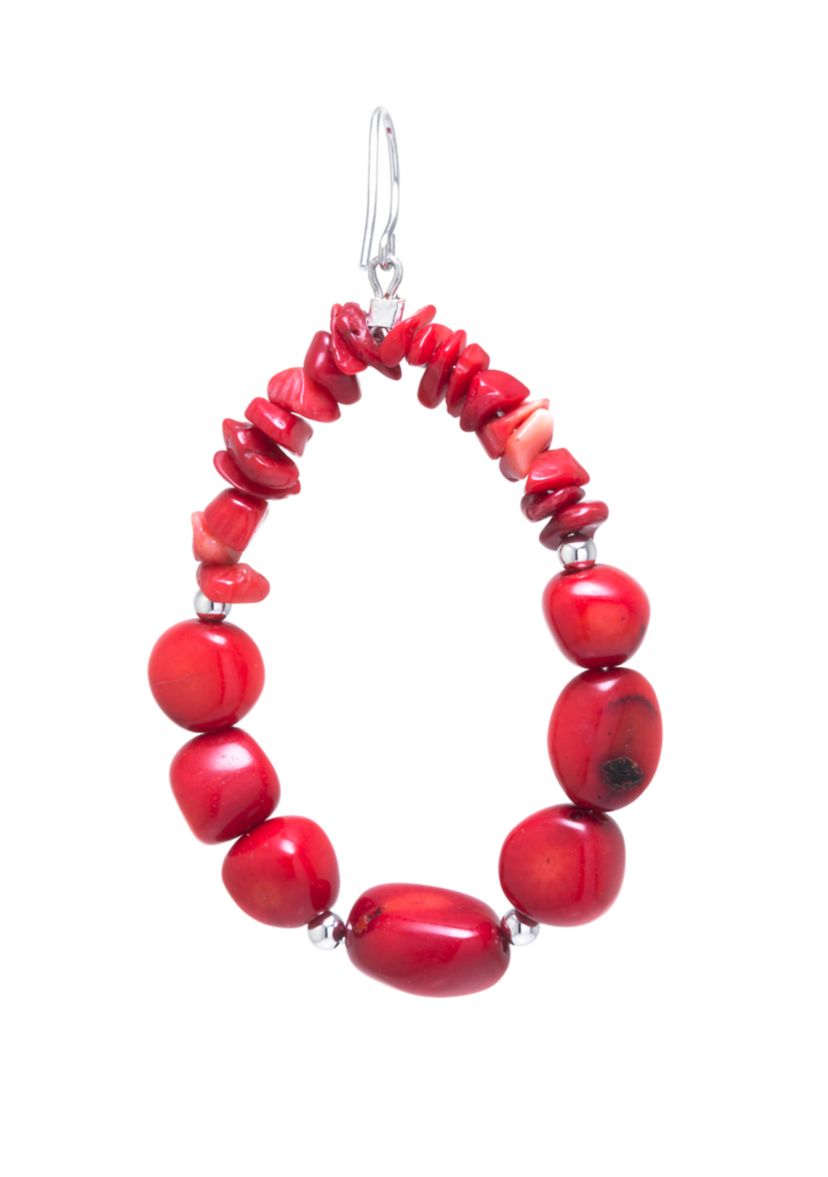 Sterling Silver Simulated Coral Nugget Open Teardrop Earrings