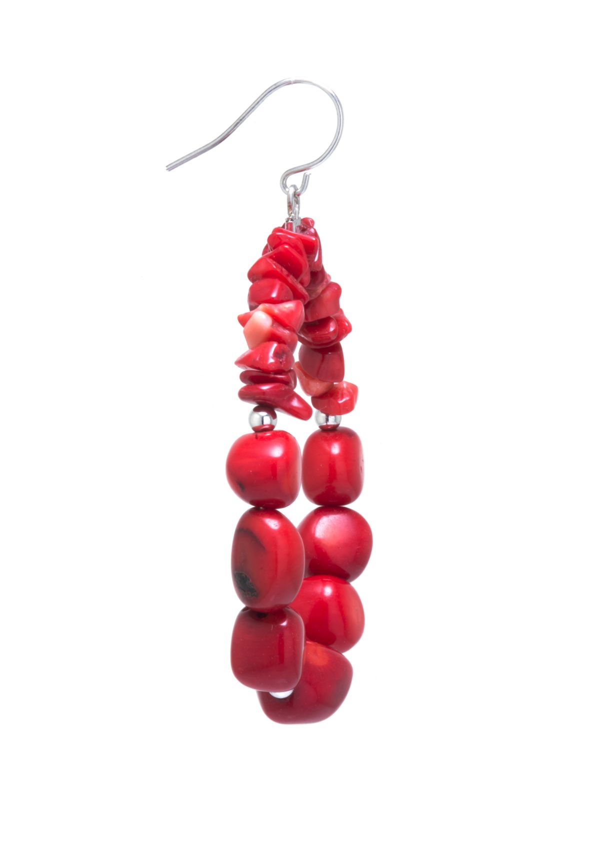 Sterling Silver Simulated Coral Nugget Open Teardrop Earrings