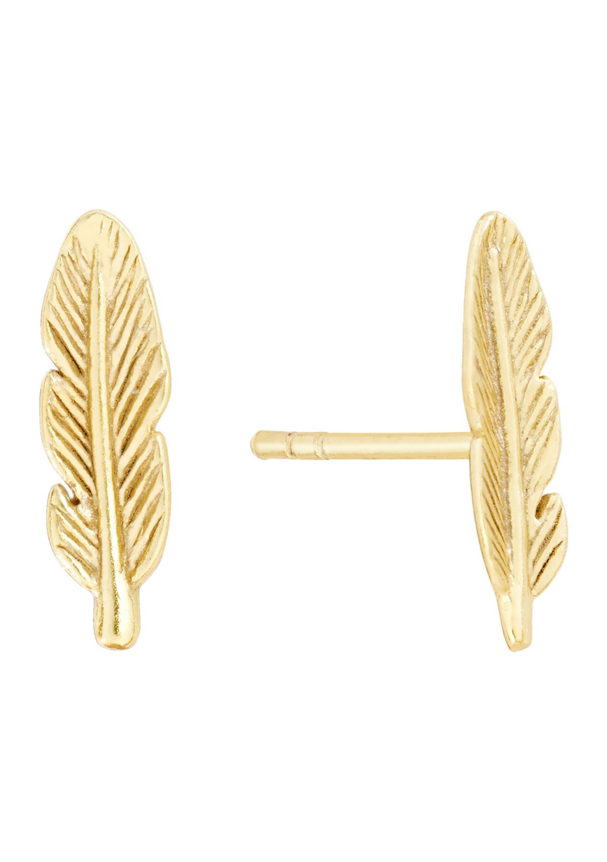 Gold Over Sterling Silver Small Feather Stud Earrings