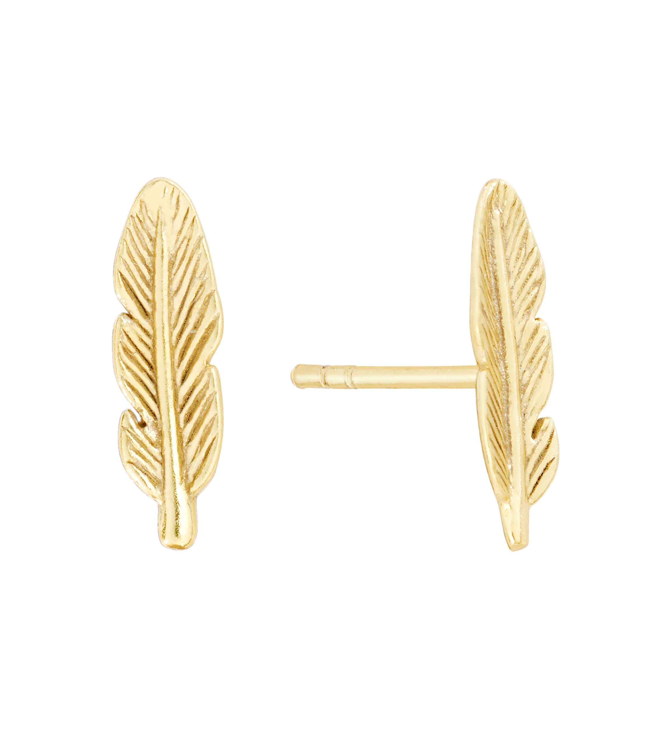 Gold Over Sterling Silver Small Feather Stud Earrings