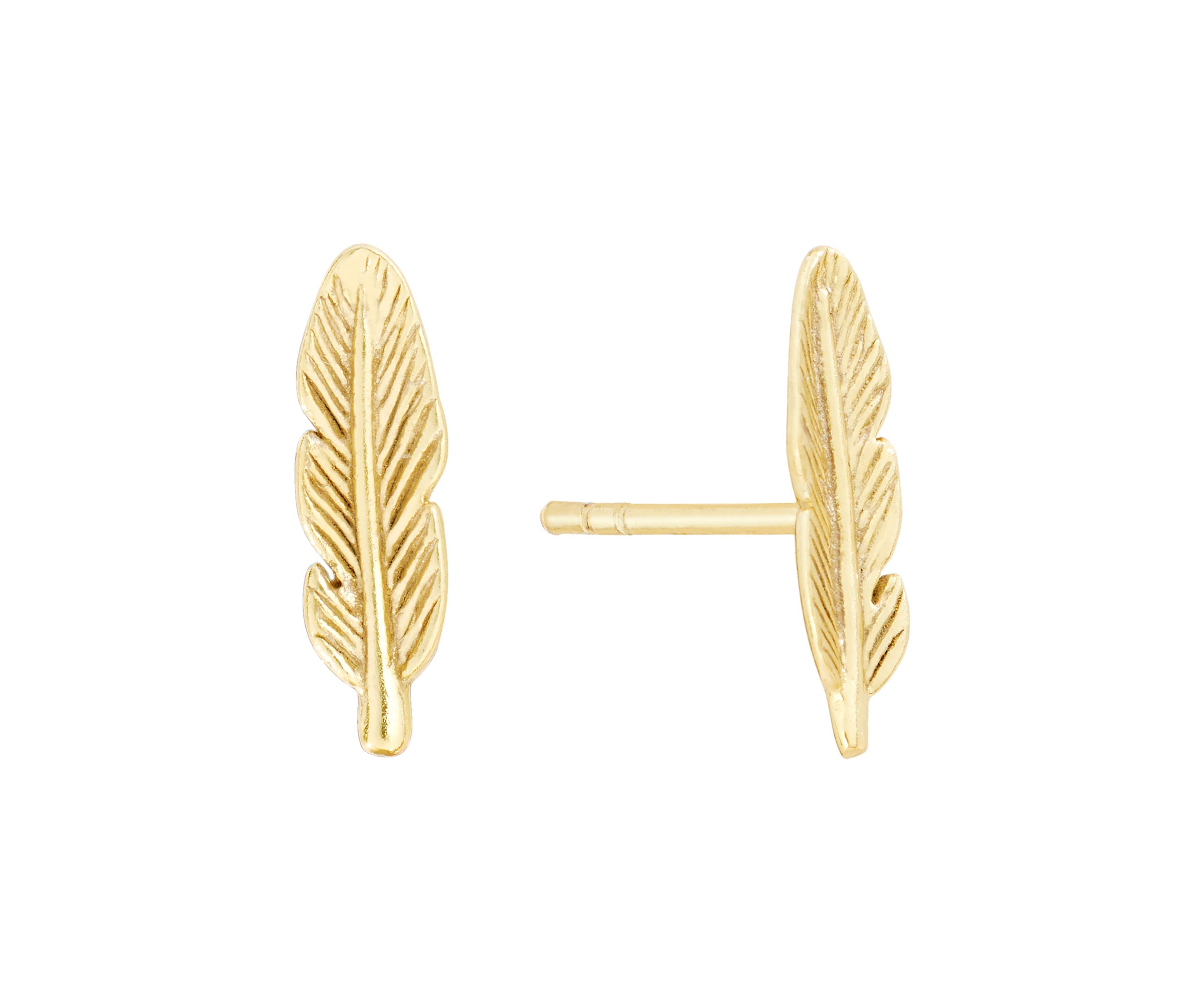 Gold Over Sterling Silver Small Feather Stud Earrings