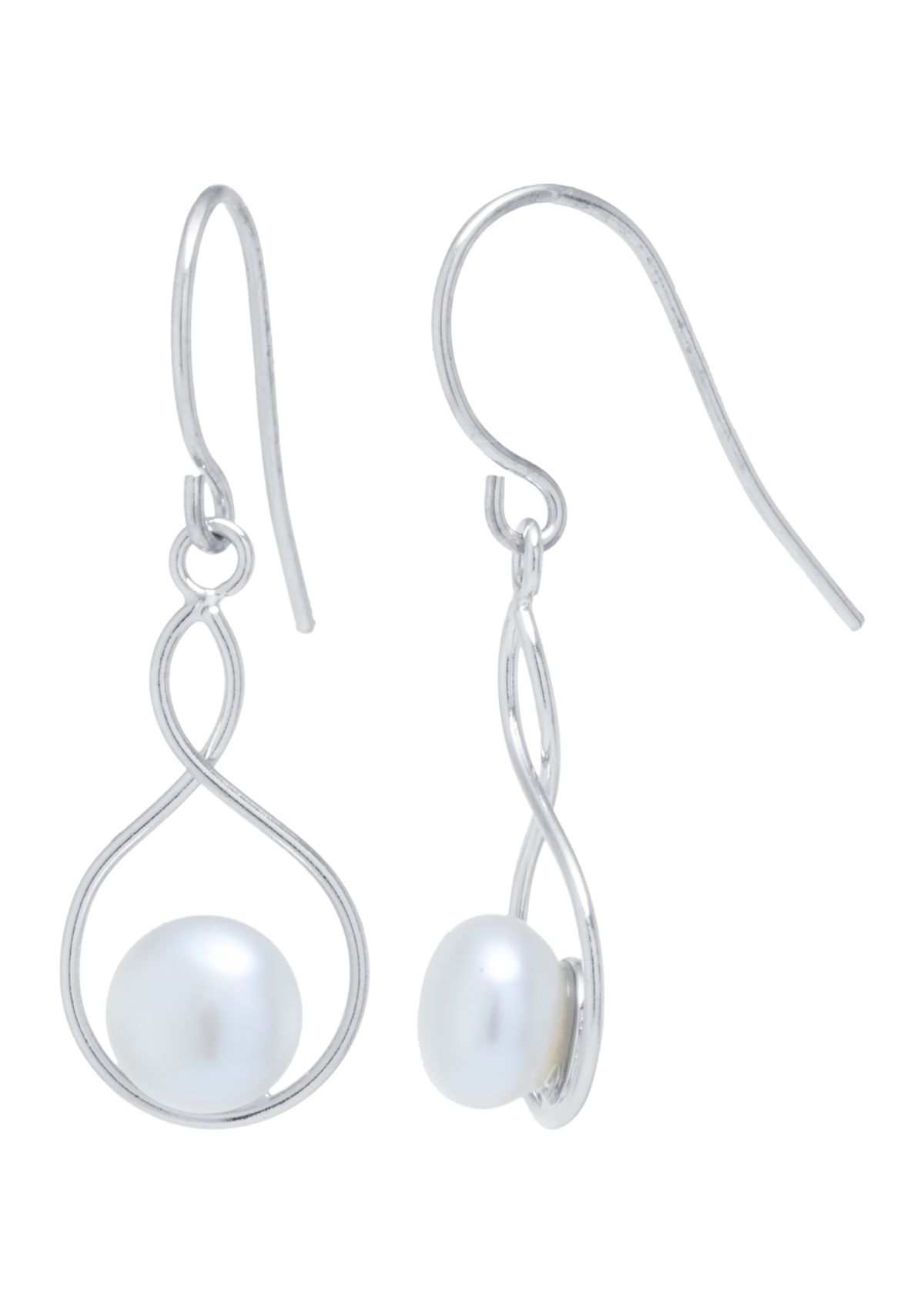 Sterling Silver Freshwater Pearl Infinity Drop Earrings