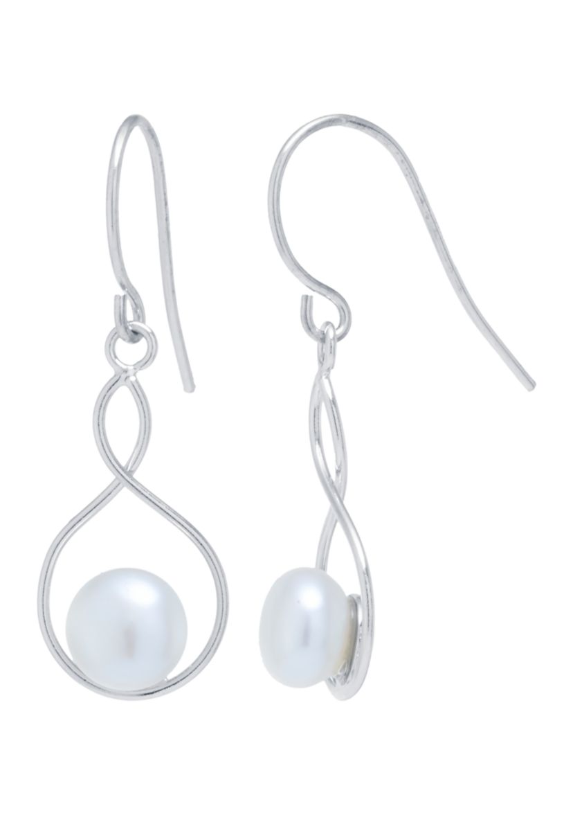 Sterling Silver Freshwater Pearl Infinity Drop Earrings