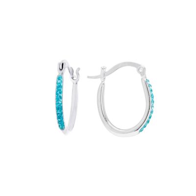 Belk Silverworks Sterling Silver .73-in. Aqua Crystal Pave Horseshoe Hoop Earrings