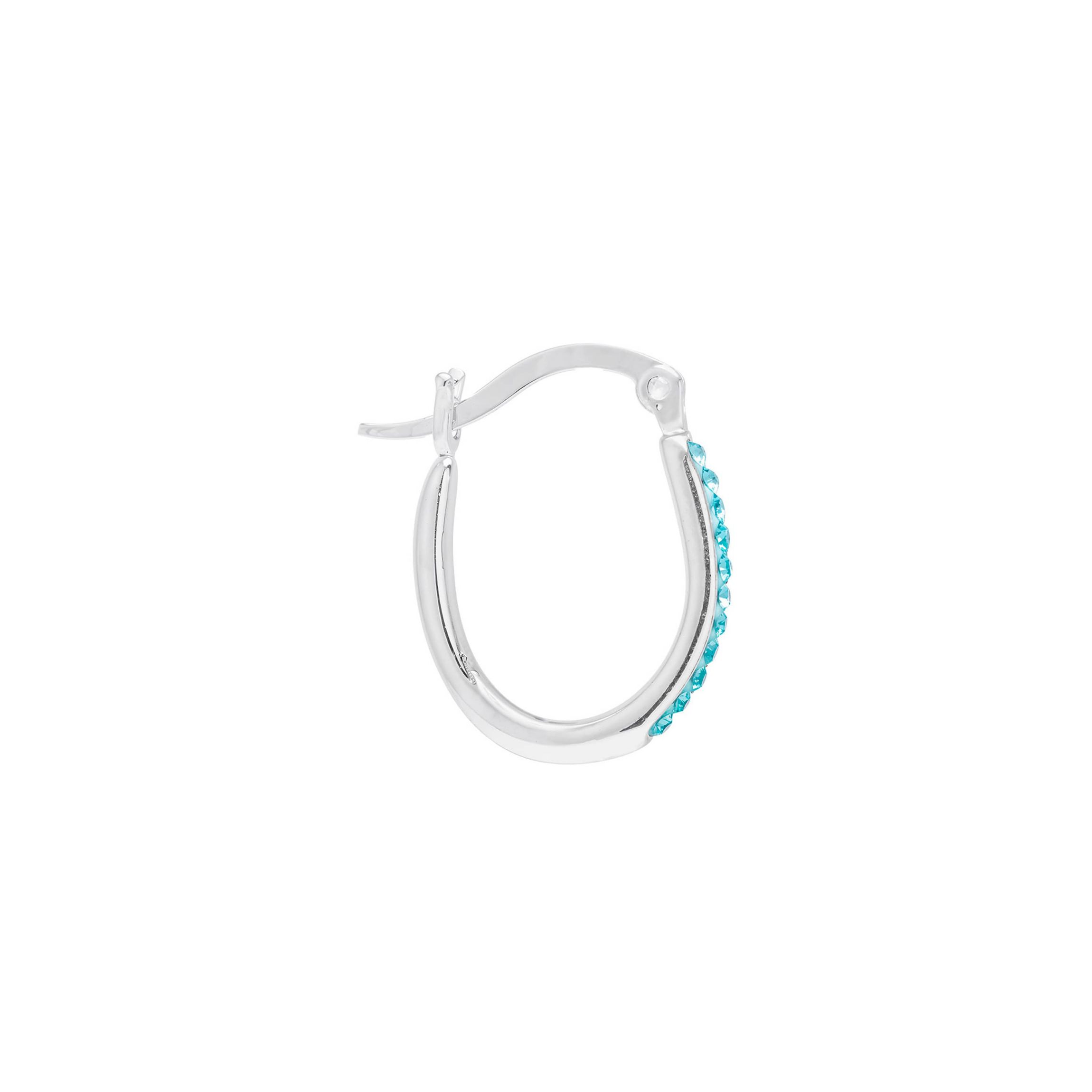 Sterling Silver .73-in. Aqua Crystal Pave Horseshoe Hoop Earrings