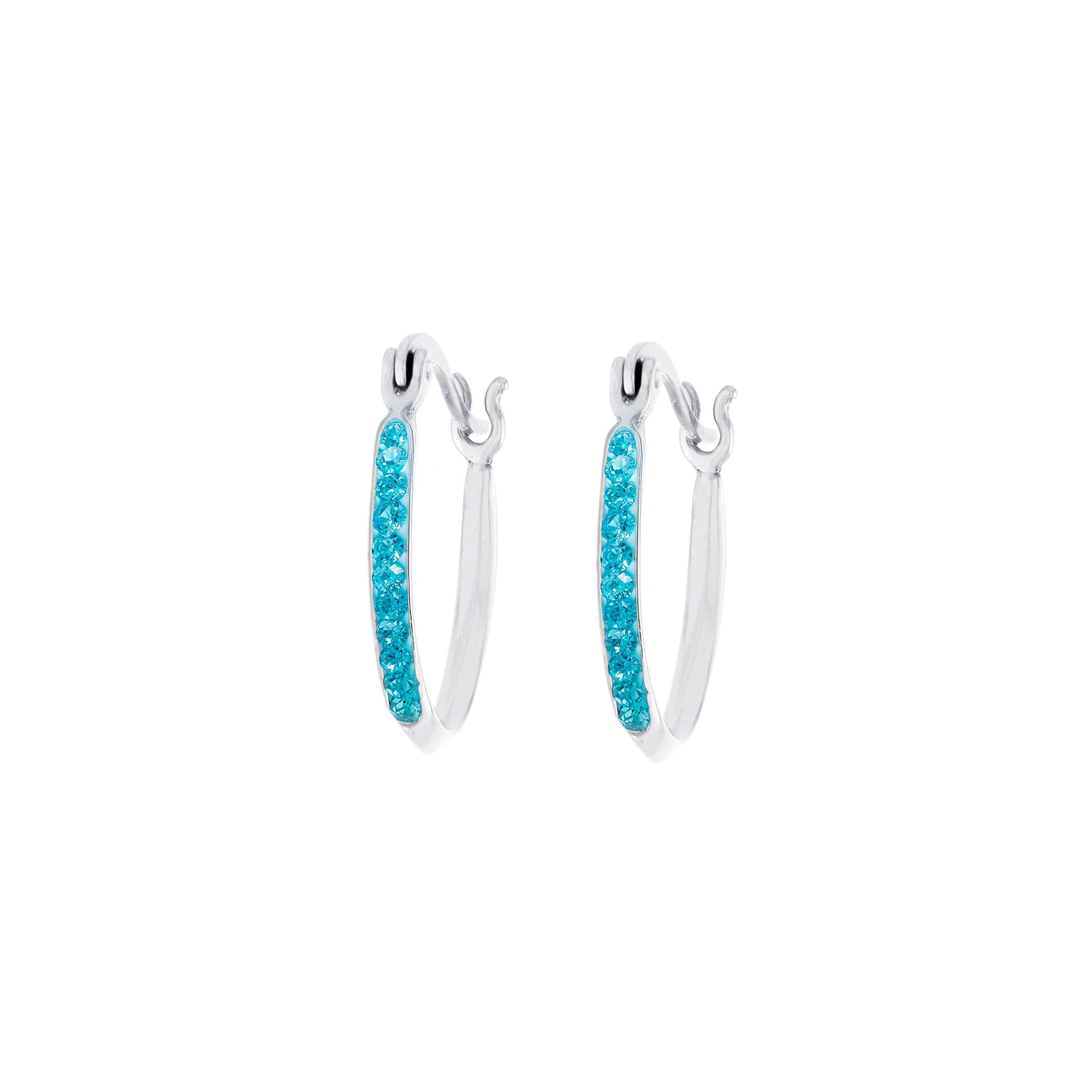 Sterling Silver .73-in. Aqua Crystal Pave Horseshoe Hoop Earrings