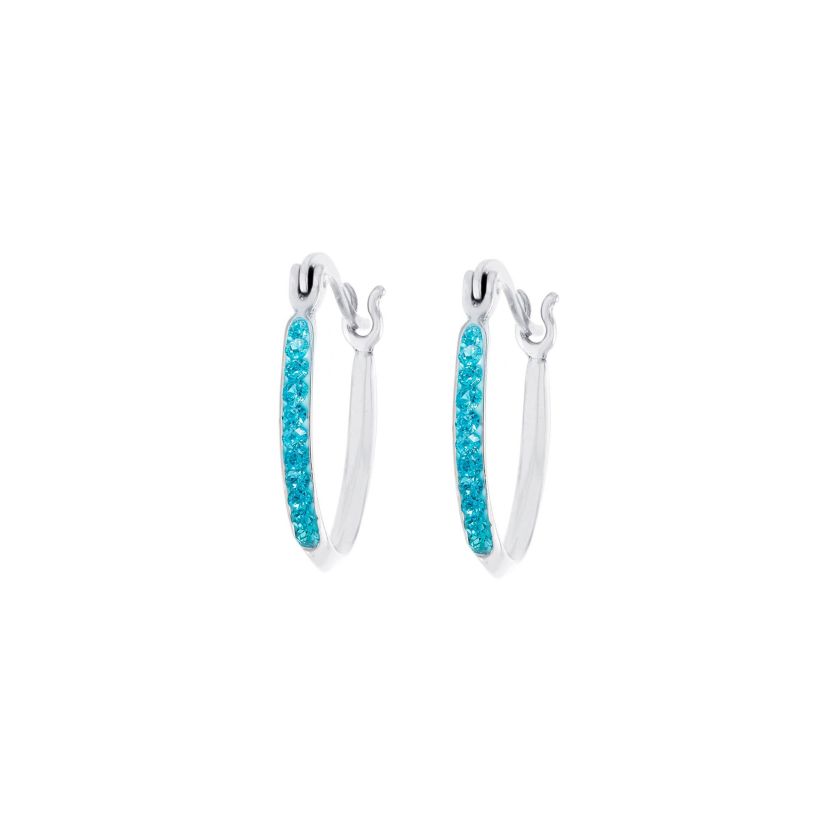 Sterling Silver .73-in. Aqua Crystal Pave Horseshoe Hoop Earrings