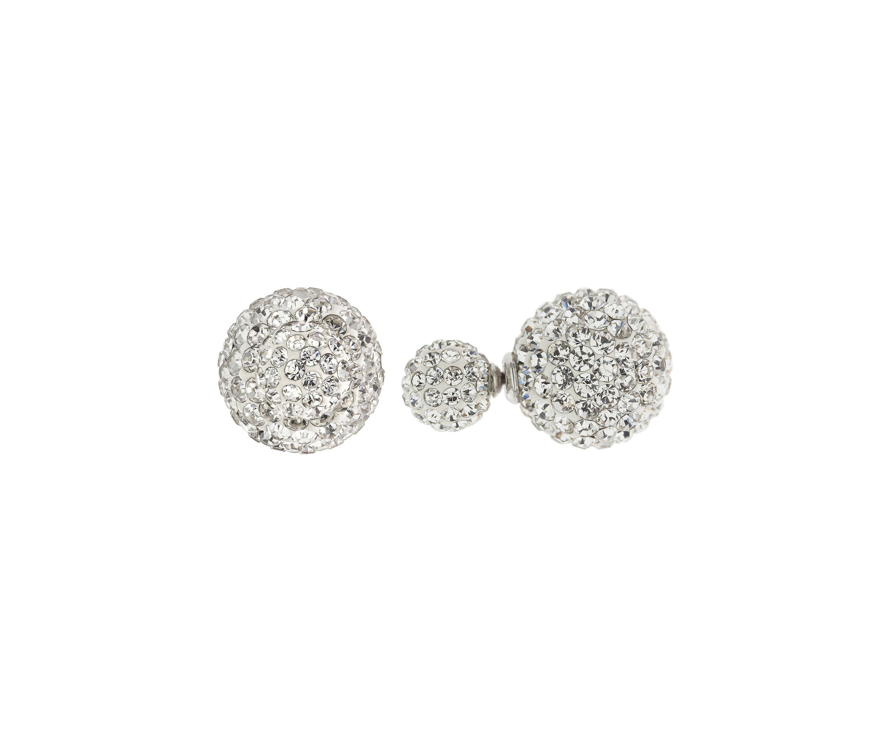 Sterling Silver Crystal Pave Front and Back Stud Earrings
